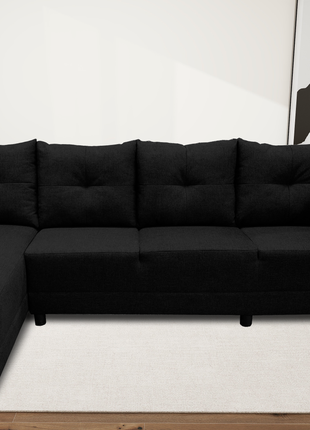 Sala Esquinera El Bazar Store Freya Negro 275x160 cm, Tela Lino nacional, Modular
