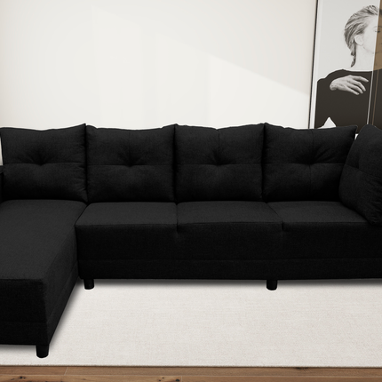 Sala Esquinera El Bazar Store Freya Negro 275x160 cm, Tela Lino nacional, Modular
