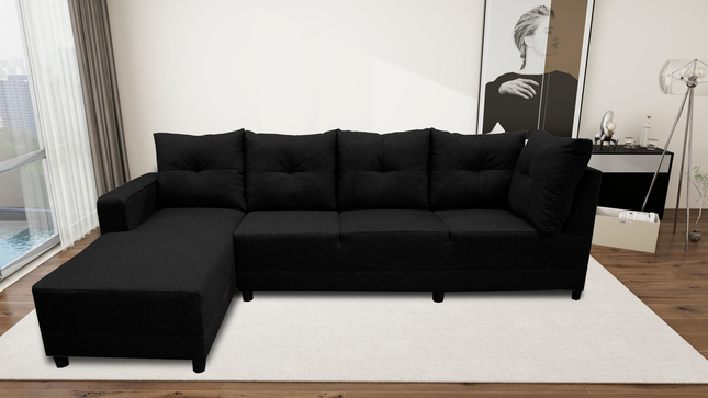 Sala Esquinera El Bazar Store Freya Negro 275x160 cm, Tela Lino nacional, Modular