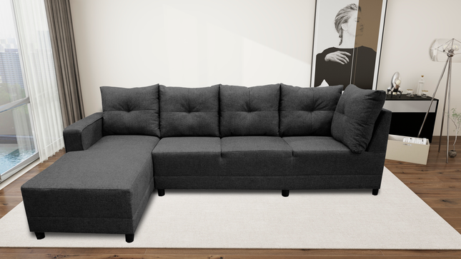 Sala Esquinera El Bazar Store Freya Gris Oxford 275x160 cm, Tela Lino nacional, Modular