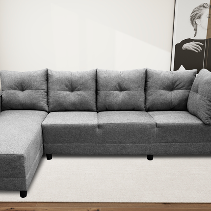 Sala Esquinera El Bazar Store Freya Gris plata 275x160 cm, Tela Lino nacional, Modular