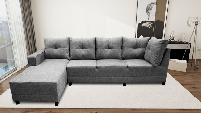 Sala Esquinera El Bazar Store Freya Gris plata 275x160 cm, Tela Lino nacional, Modular