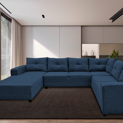 Sala Esquinera en U El Bazar Store Hera Azul marino 160x275x215 cm, 4 Salas en 1, Tela Lino nacional, Modular, Chaise, love seat, sofa