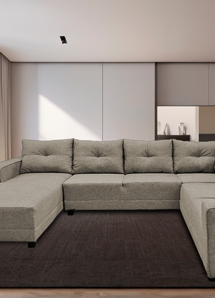 Sala Esquinera en U El Bazar Store Hera Beige 160x275x215 cm, 4 Salas en 1, Tela Lino nacional, Modular, chaise, love seat y sofa