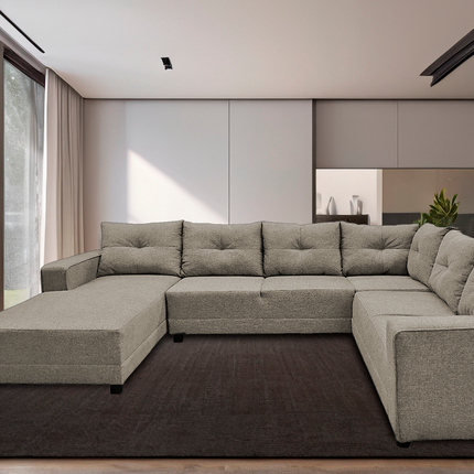 Sala Esquinera en U El Bazar Store Hera Beige 160x275x215 cm, 4 Salas en 1, Tela Lino nacional, Modular, chaise, love seat y sofa