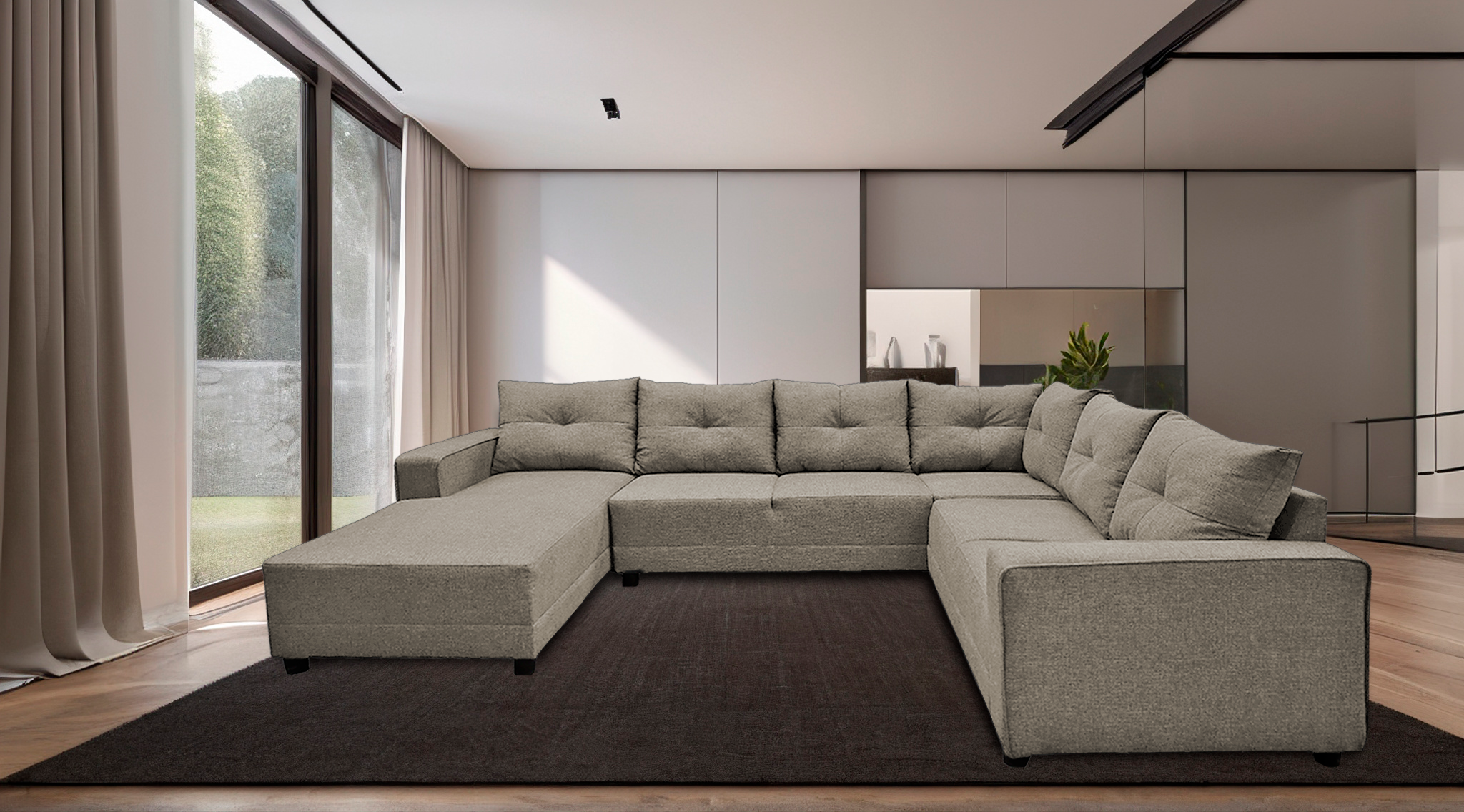 Sala Esquinera en U El Bazar Store Hera Beige 160x275x215 cm, 4 Salas en 1, Tela Lino nacional, Modular, chaise, love seat y sofa
