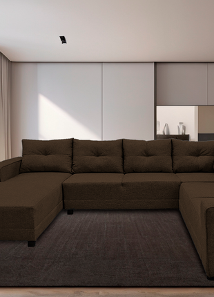Sala Esquinera en U El Bazar Store Hera Chocolate 160x275x215 cm, 4 Salas en 1, Tela Lino nacional, Modular, chaise, love seat, sofa