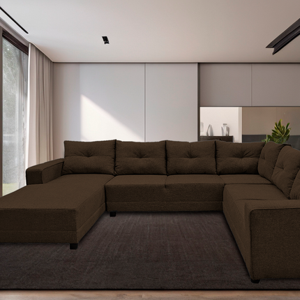 Sala Esquinera en U El Bazar Store Hera Chocolate 160x275x215 cm, 4 Salas en 1, Tela Lino nacional, Modular, chaise, love seat, sofa