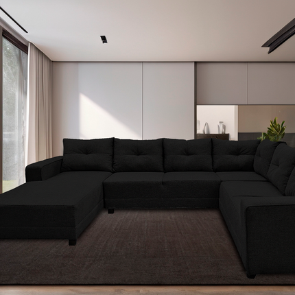 Sala Esquinera en U El Bazar Store Hera Negro 160x275x215 cm, 4 Salas en 1, Tela Lino nacional, Modular, Chaise, love seat, sofa