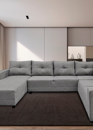 Sala Esquinera en U El Bazar Store Hera Gris plata 160x275x215 cm, 4 Salas en 1, Tela Lino nacional, Modular, chaise, love seat, sofa