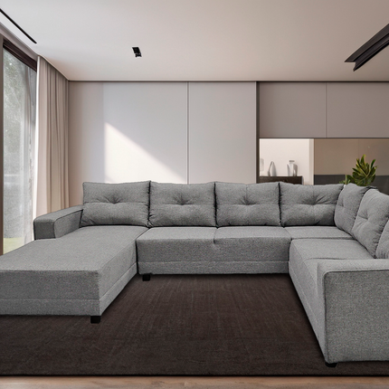 Sala Esquinera en U El Bazar Store Hera Gris plata 160x275x215 cm, 4 Salas en 1, Tela Lino nacional, Modular, chaise, love seat, sofa