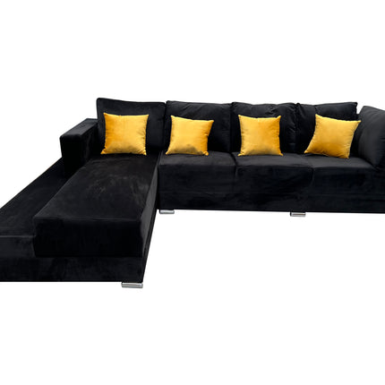 Sala esquinera El Bazar Store Aquiles Negro 315x200 cm Terciopelo, Modular