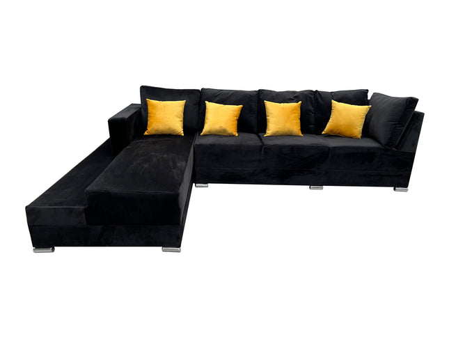 Sala esquinera El Bazar Store Aquiles Negro 315x200 cm Terciopelo, Modular