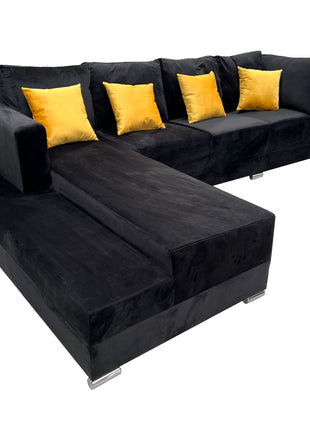 Sala esquinera El Bazar Store Aquiles Negro 315x200 cm Terciopelo, Modular
