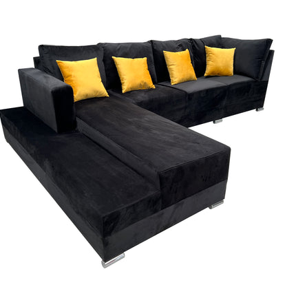 Sala esquinera El Bazar Store Aquiles Negro 315x200 cm Terciopelo, Modular