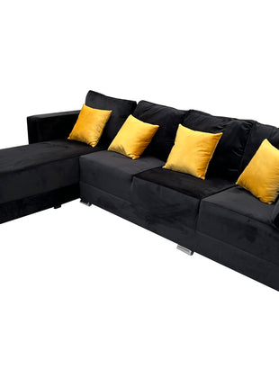 Sala esquinera El Bazar Store Aquiles Negro 315x200 cm Terciopelo, Modular