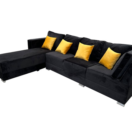 Sala esquinera El Bazar Store Aquiles Negro 315x200 cm Terciopelo, Modular