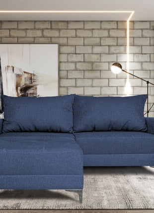 Sala Esquinera Modular El Bazar Store Montana Azul Marino 170x155 cm, Tela Lino nacional Love seat y taburete