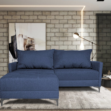 Sala Esquinera Modular El Bazar Store Montana Azul Marino 170x155 cm, Tela Lino nacional Love seat y taburete