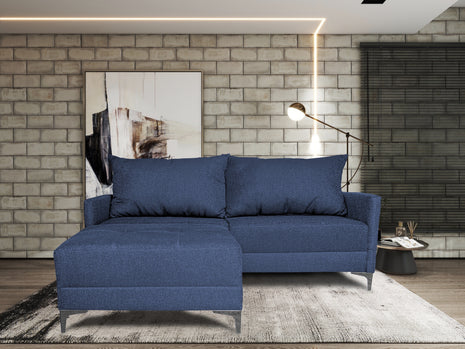 Sala Esquinera Modular El Bazar Store Montana Azul Marino 170x155 cm, Tela Lino nacional Love seat y taburete