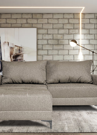 Sala Esquinera Modular El Bazar Store Montana Beige 170x155 cm, Tela Lino nacional Love seat y taburete