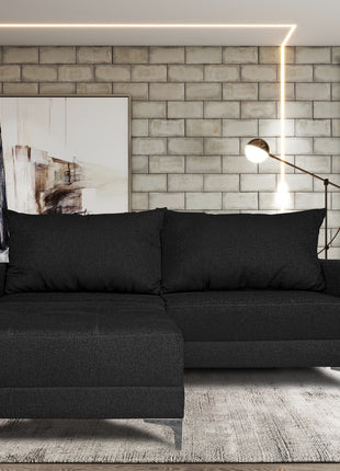 Sala Esquinera Modular El Bazar Store Montana Negro 170x155 cm, Tela Lino nacional. Love seat y taburete