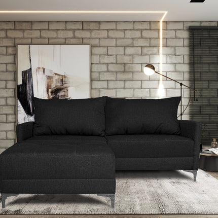 Sala Esquinera Modular El Bazar Store Montana Negro 170x155 cm, Tela Lino nacional. Love seat y taburete