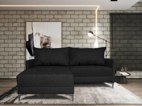 Sala Esquinera Modular El Bazar Store Montana Negro 170x155 cm, Tela Lino nacional. Love seat y taburete