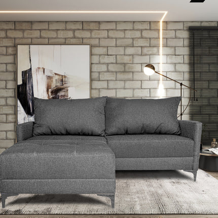 Sala Esquinera Modular El Bazar Store Montana Gris Oxford 170x155 cm, Tela Lino nacional Love seat y taburete