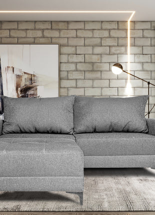 Sala Esquinera Modular El Bazar Store Montana Gris Plata 170x155 cm, Tela Lino nacional Love seat y taburete