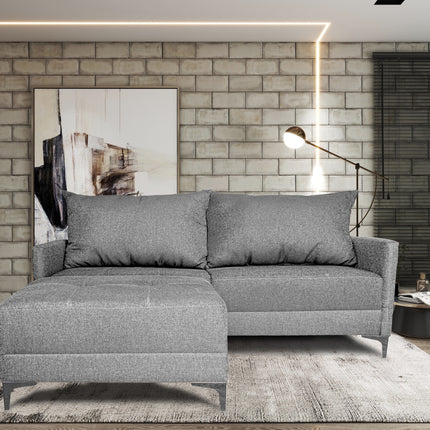 Sala Esquinera Modular El Bazar Store Montana Gris Plata 170x155 cm, Tela Lino nacional Love seat y taburete