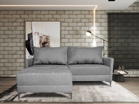 Sala Esquinera Modular El Bazar Store Montana Gris Plata 170x155 cm, Tela Lino nacional Love seat y taburete