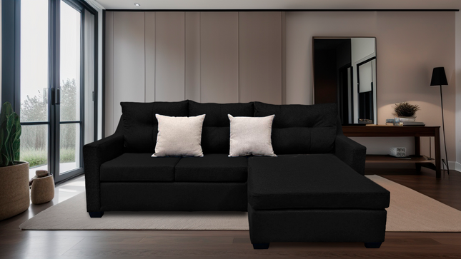 Sala Esquinera El Bazar Store Hermes Negro 225x165 cm, Lado Izquierdo y derecho, Lino nacional