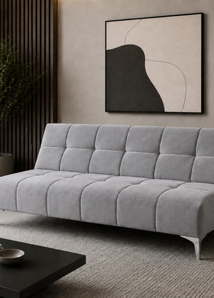 Sofá Cama Reclinable El Bazar Store New York Terciopelo Gris plata Futón 3 posiciones
