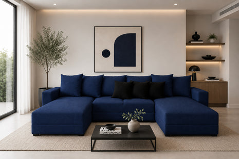 Sala Esquinera Modular en U El Bazar Store Oslo Lino Azul Marino 160x290x160 cm 3 Piezas