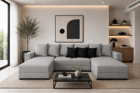 Sala Esquinera Modular en U El Bazar Store Oslo Lino Gris Plata 160x290x160 cm 3 Piezas