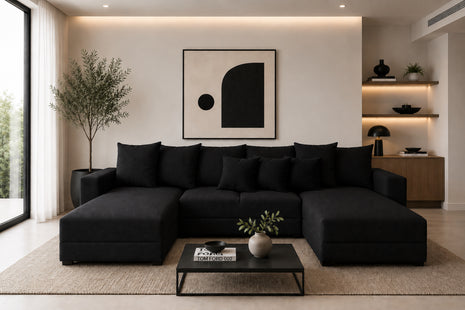 Sala Esquinera Modular en U El Bazar Store Oslo Lino Negro 160x290x160 cm 3 Piezas