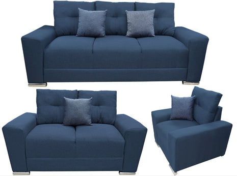 Sala Modular 3-2-1 El Bazar Store Suecia Azul Marino, Sofa, Love seat y sillon