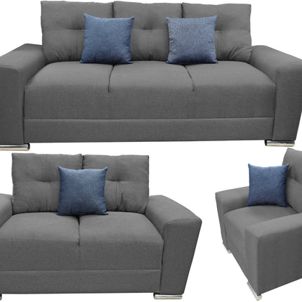 Sala Modular 3-2-1 El Bazar Store Suecia Gris Oxford, Sofa, Love seat y sillon