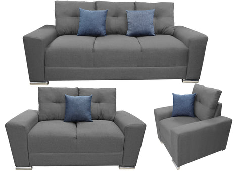 Sala Modular 3-2-1 El Bazar Store Suecia Gris Oxford, Sofa, Love seat y sillon