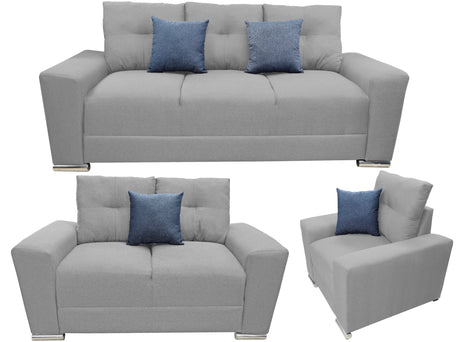 Sala Modular 3-2-1 El Bazar Store Suecia Gris plata, Sofa, Love seat y sillon
