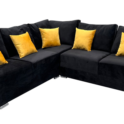 Sala Corbel - Esquinera en "U" Terciopelo Negro, 200x315x255 cm, 4 salas en 1, El Bazar Store