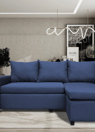 Sala Esquinera Modular El Bazar Store Vancouver Azul Marino 175x130 cm Sofa Lado derecho ó izquierdo Económica, Tela Lino