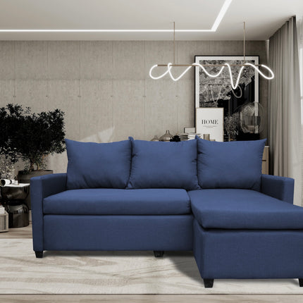 Sala Esquinera Modular El Bazar Store Vancouver Azul Marino 175x130 cm Sofa Lado derecho ó izquierdo Económica, Tela Lino