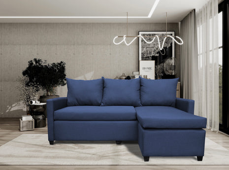 Sala Esquinera Modular El Bazar Store Vancouver Azul Marino 175x130 cm Sofa Lado derecho ó izquierdo Económica, Tela Lino
