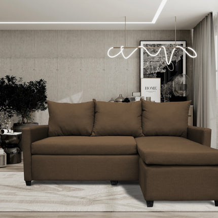 Sala Esquinera Modular El Bazar Store Vancouver Chocolate 175x130 cm Sofa Lado derecho ó izquierdo Económica, Tela Lino