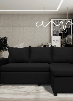 Sala Esquinera Modular El Bazar Store Vancouver Negro 175x130 cm Sofa Lado derecho ó izquierdo Económica, Tela Lino