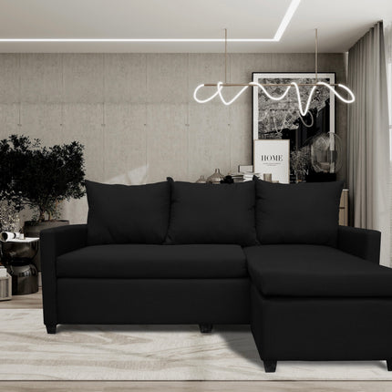 Sala Esquinera Modular El Bazar Store Vancouver Negro 175x130 cm Sofa Lado derecho ó izquierdo Económica, Tela Lino