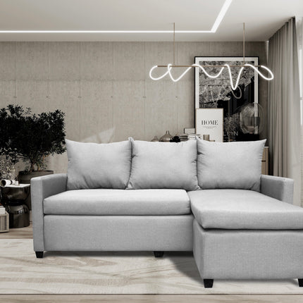 Sala Esquinera Modular El Bazar Store Vancouver Gris plata 175x130 cm Sofa Lado derecho ó izquierdo Económica, Tela Lino