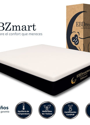 Colchón King Size EBDreams Zmart Medio Suave Blanco 4 tecnologías Memory Gel Hecho en México